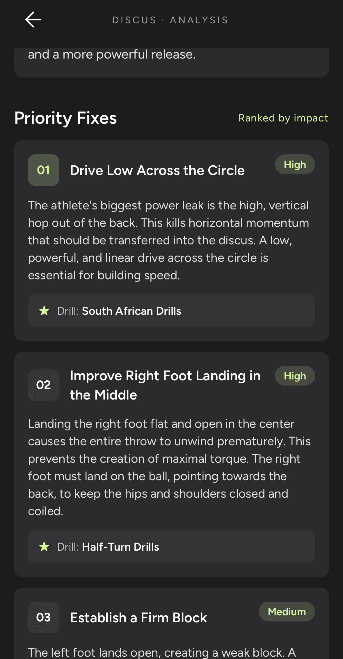 Ranked priority fixes for your throw in Techniq AI