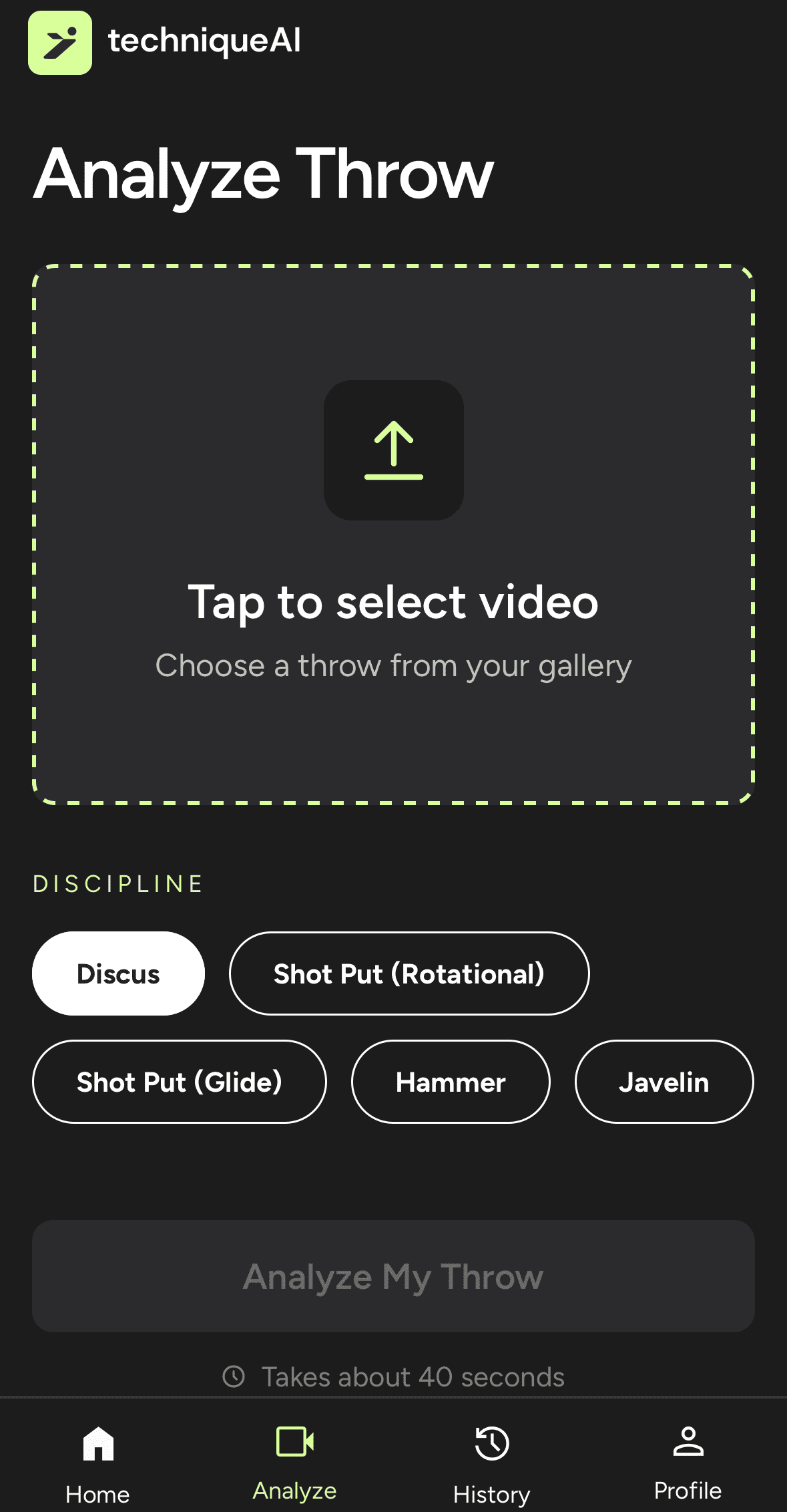 Upload your throw video in the Techniq AI app